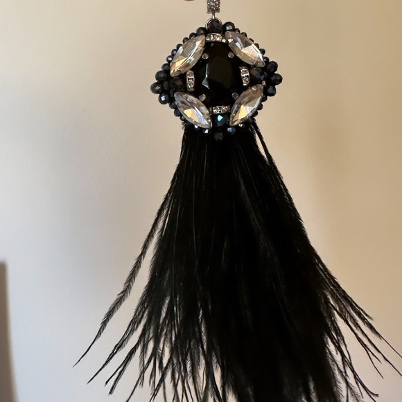 NEW Luxury Feather Earrings Black Silver Rhinestones Limited Chrystal Drop - Picture 6 of 8